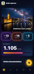 Die App: Dashboard mit Punkten, Streak und Diamant